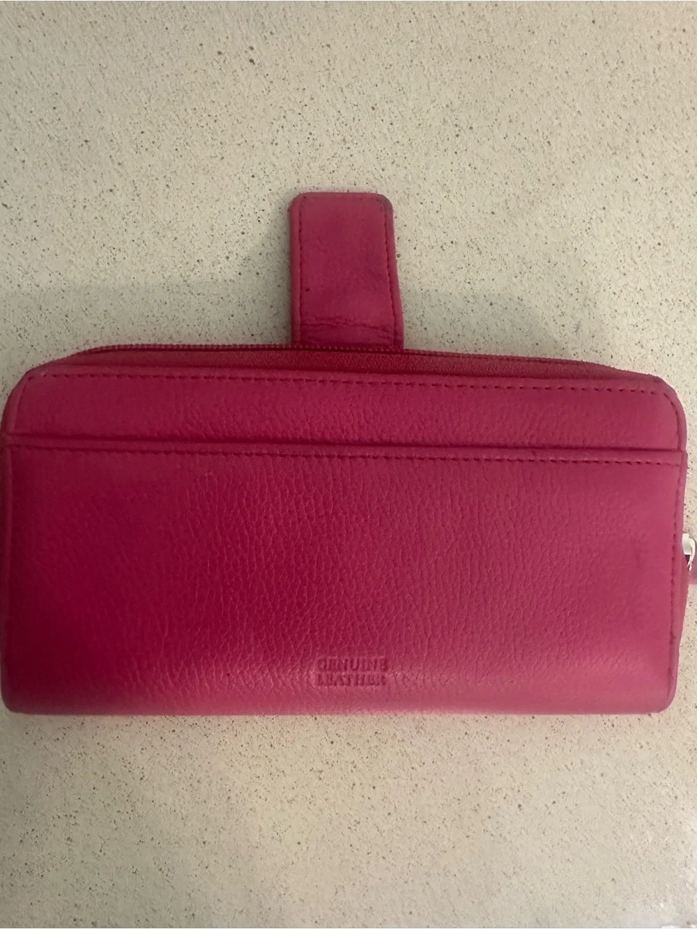 Genuine Leather Hot Pink Organizer Wallet Zip Around Clutch